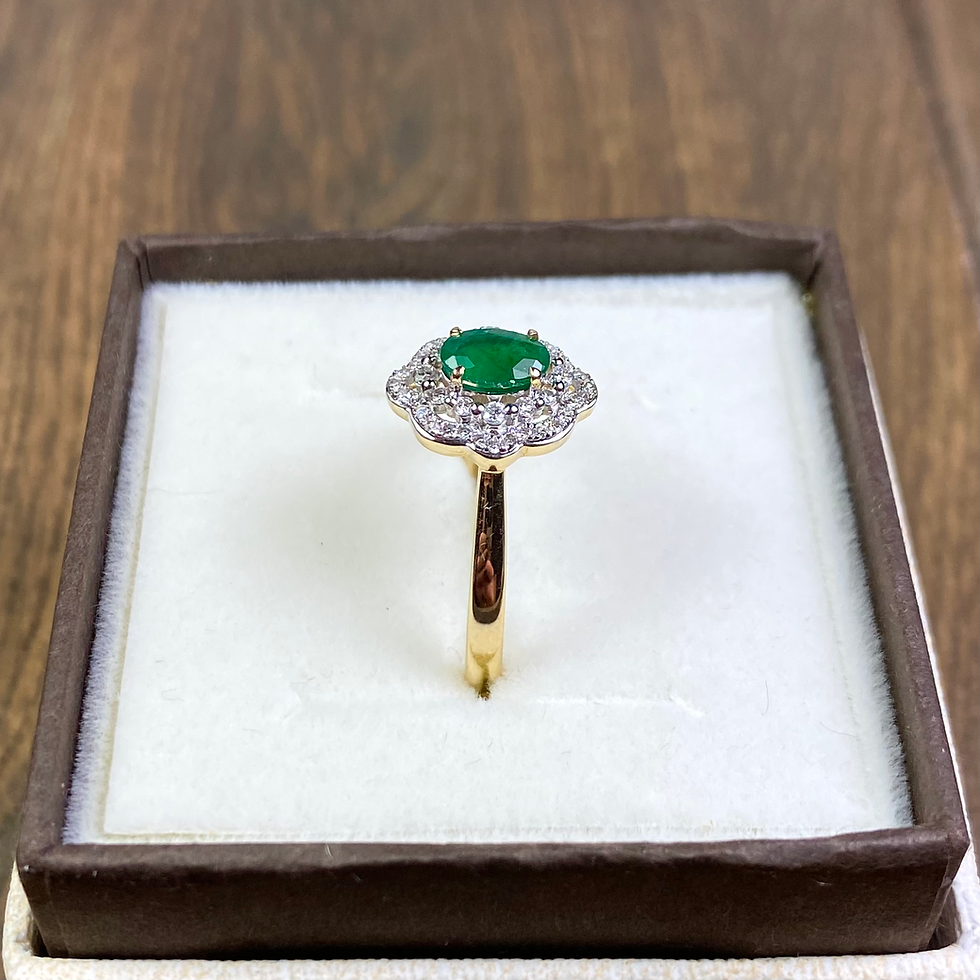 Miniatura: Złoty pierścionek zaręczynowy szmaragd 0,42ct brylanty 0,19ct antyczny styl