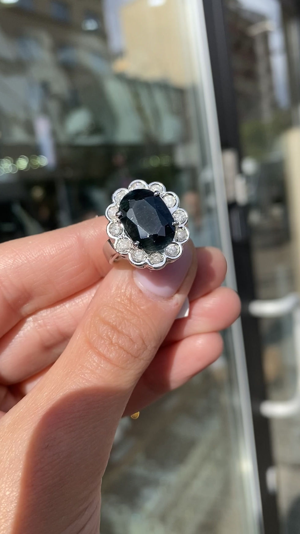 Miniatura: Pierścionek złoty markiza szafir 6,56ct unikat