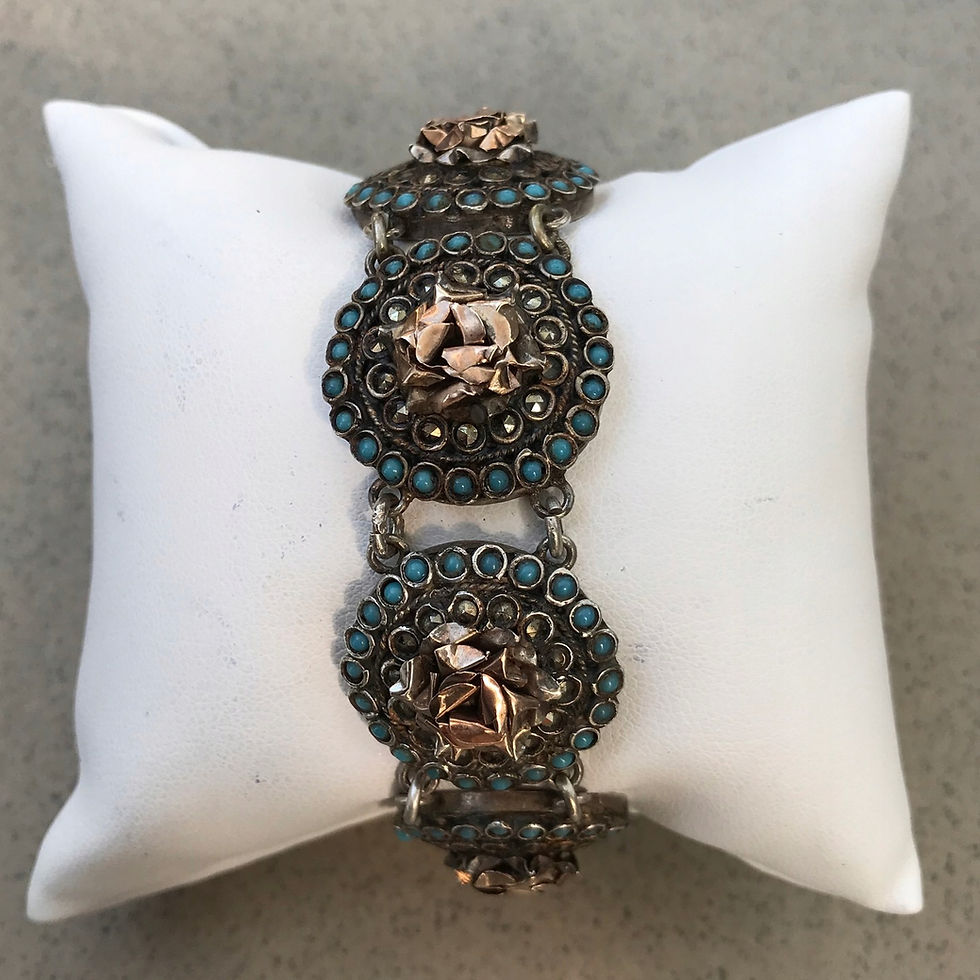 Miniatura: Srebrna złota bransoletka BIEDERMEIER turkusy antyk