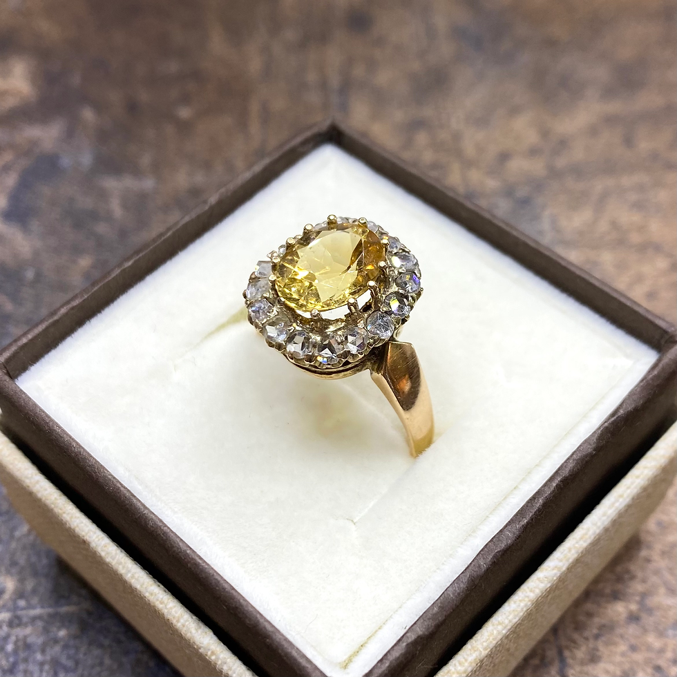 Miniatura: Złota markiza diamenty 0,38 ct cytryn ~2,58ct polskie art Deco