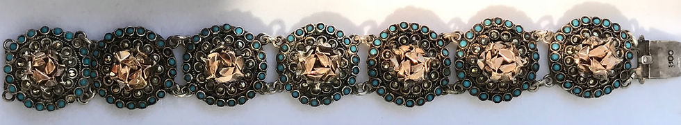 Miniatura: Srebrna złota bransoletka BIEDERMEIER turkusy antyk