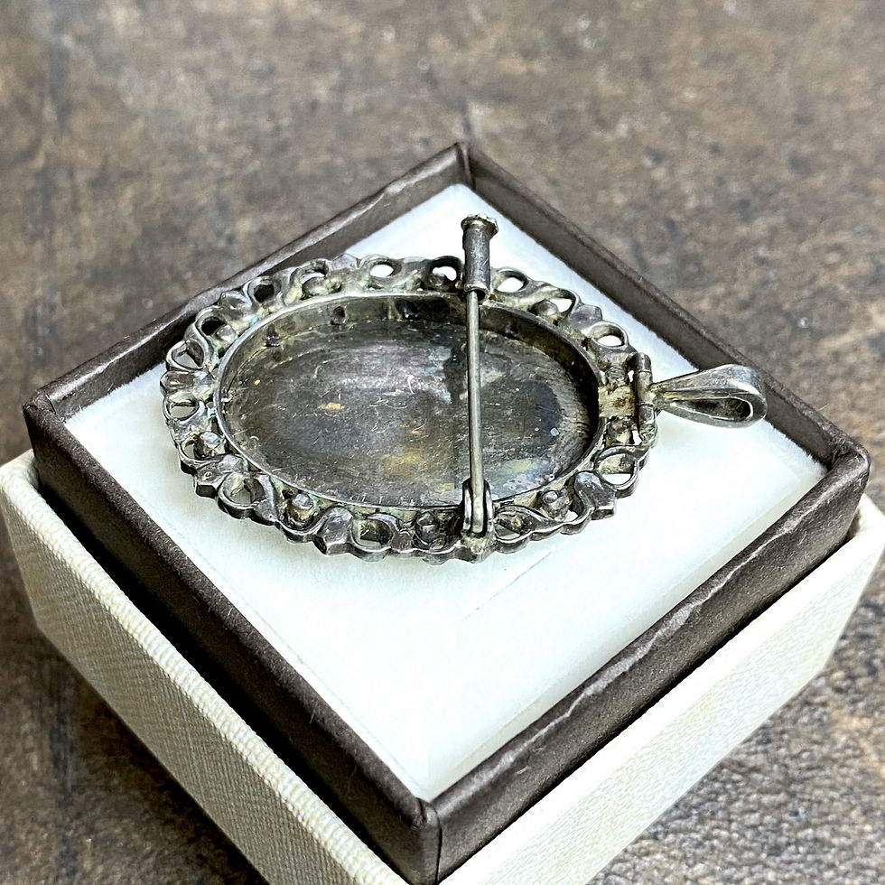 Miniatura: Srebrna brosza XIX/XX biedermeier art malarstwo