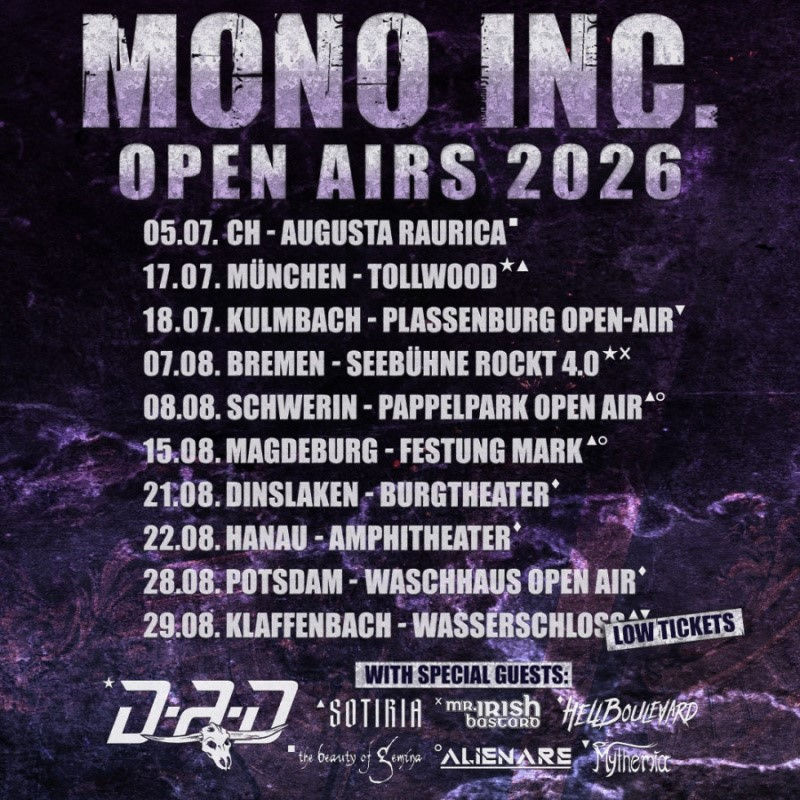 Tourplakat Open Airs 2026 - Mono Inc.