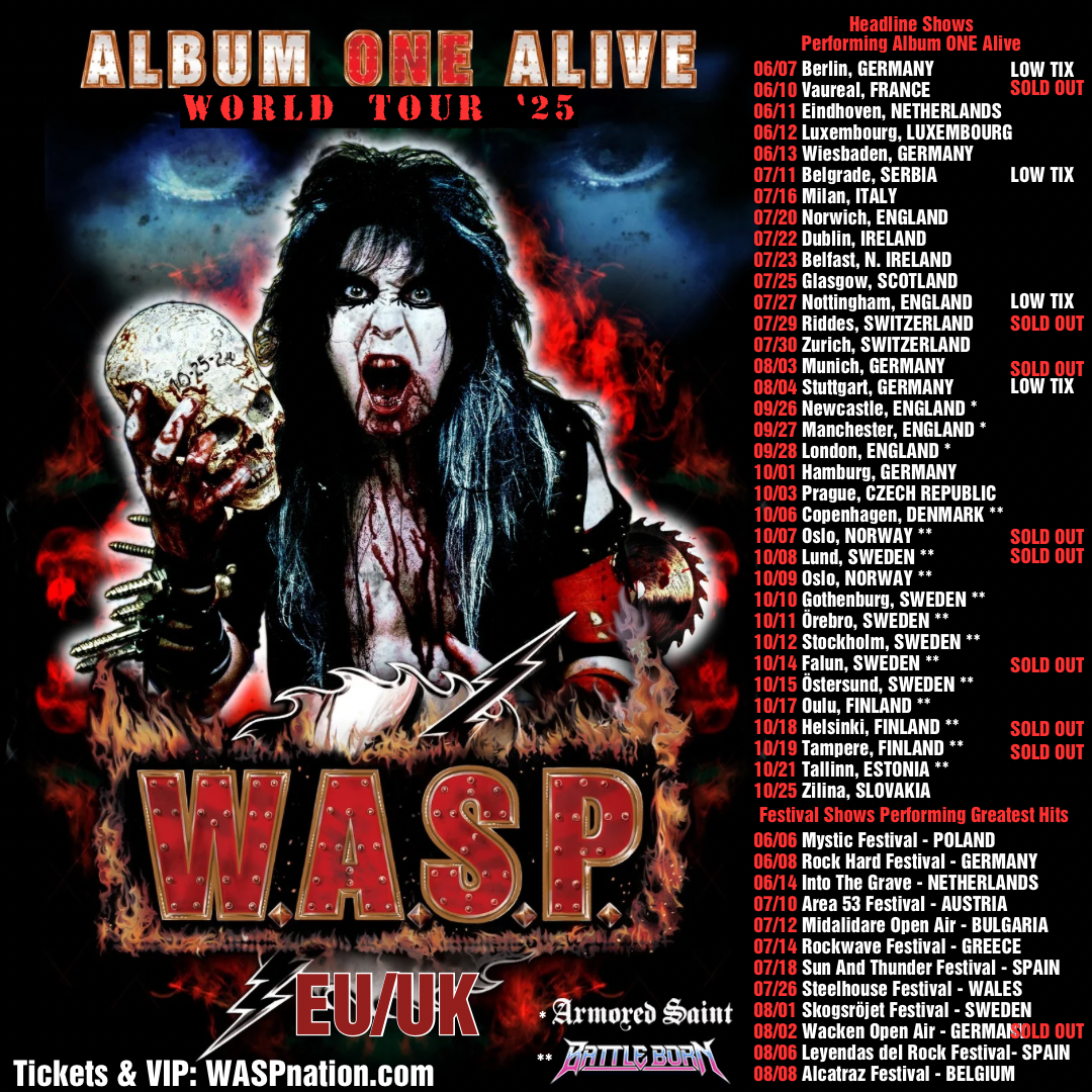 W.A.S.P. starten die „Album ONE Alive World Tour“ am 6. Juni 2025 in Europa und UK!