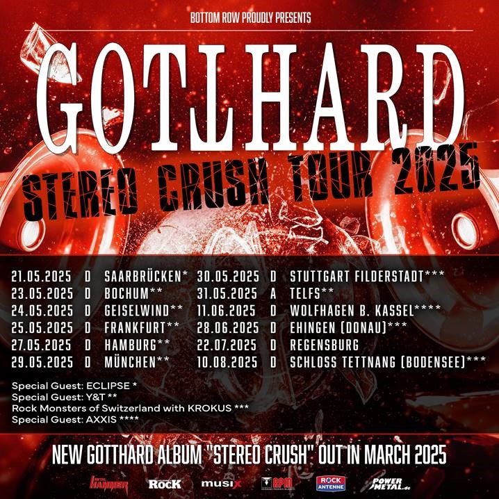 GOTTHARD – „Stereo Crush“-Tour 2025 startet mit Y&T als Special Guests!