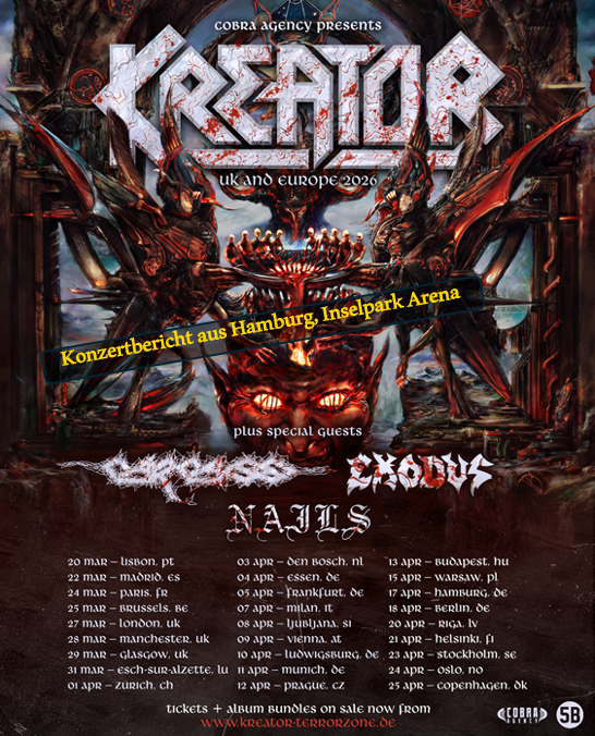 Konzertbericht: KREATOR (Special Guest: Carcass, Support: Exodus & Nails)