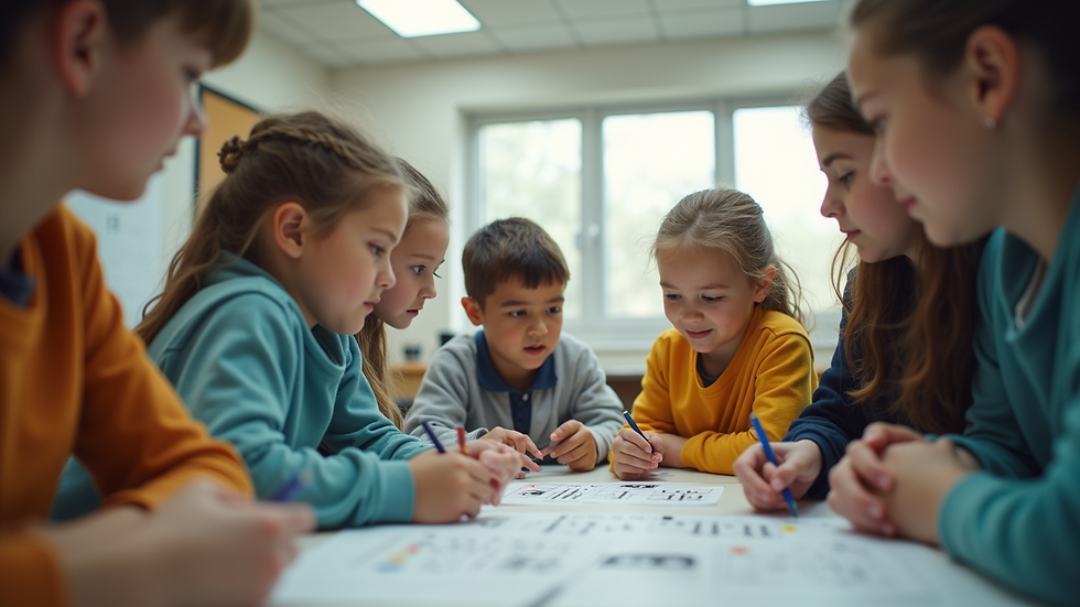 Wide angle view of students engaged in a fun math game