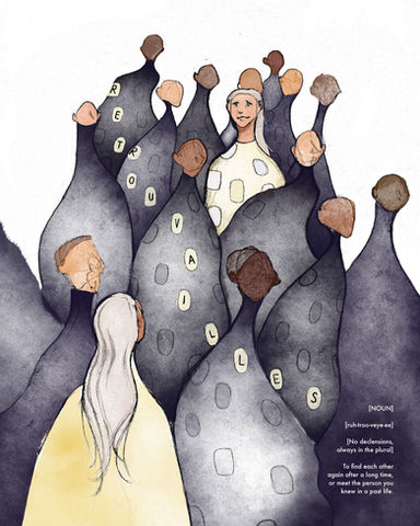 Retrouvailles

Part of a series of illustrations on the incommunicability of concepts across different cultures. The select French words and phrases that have no English equivalents are translated through illustrative scenes and character designs. 