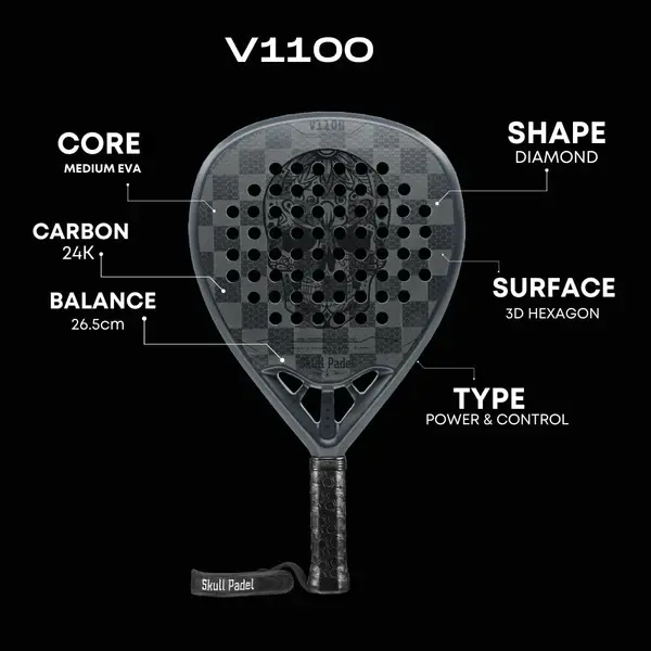 Прев'ю: Ракетка для паделу Skull Padel V1100 MATTE BLUE / BLACK 24К