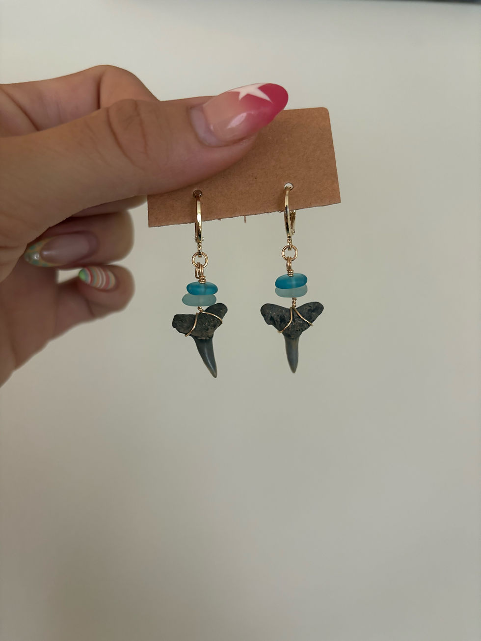 Thumbnail: Shark tooth + Sea Glass Earrings