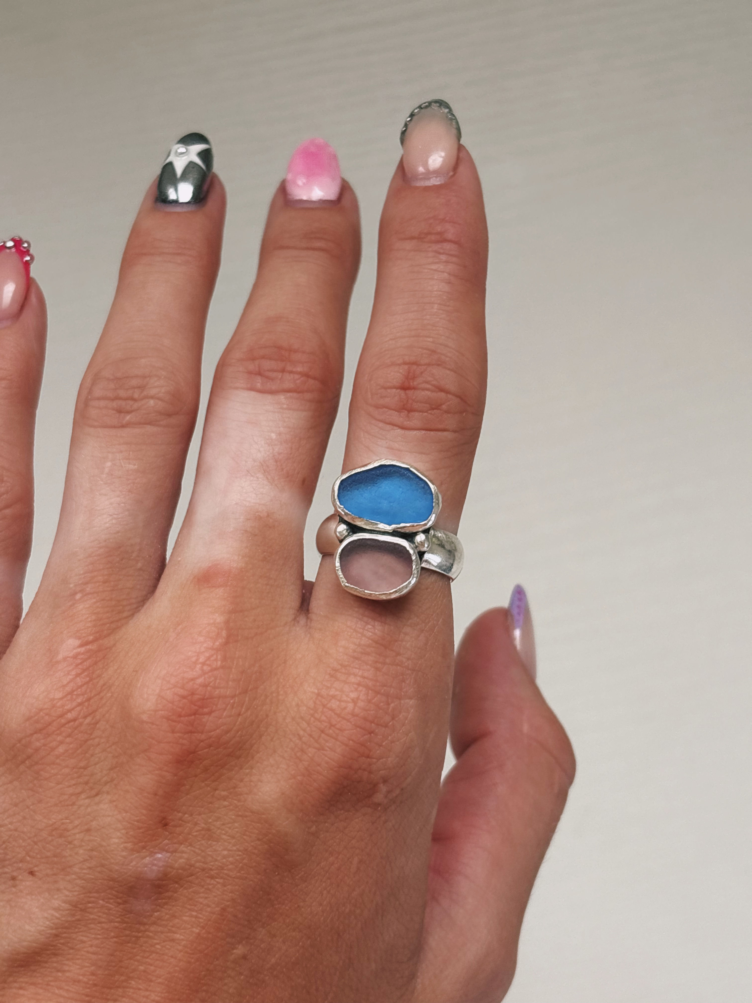 Double sea glass ring size 6.75