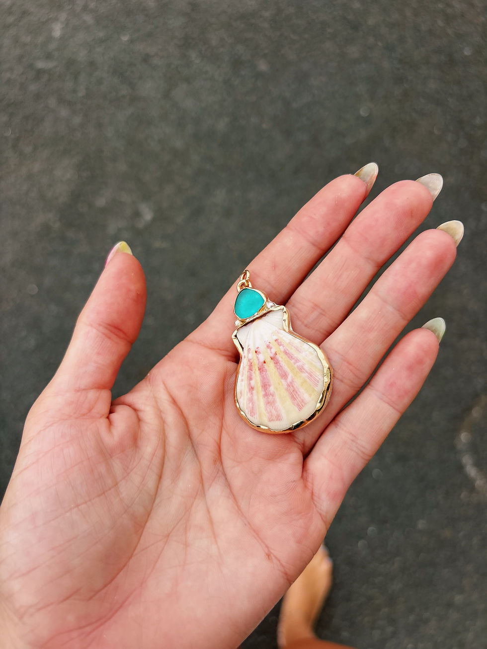 Thumbnail: Scallop shell + Sea glass pendant