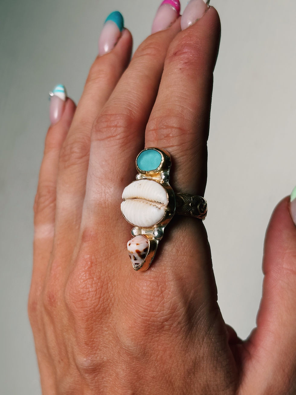Thumbnail: Salty babes mermaid dream stack ring size 7 on thick heirloom band