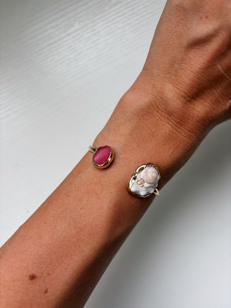 Thumbnail: Spiral shell + Sea glass cuff