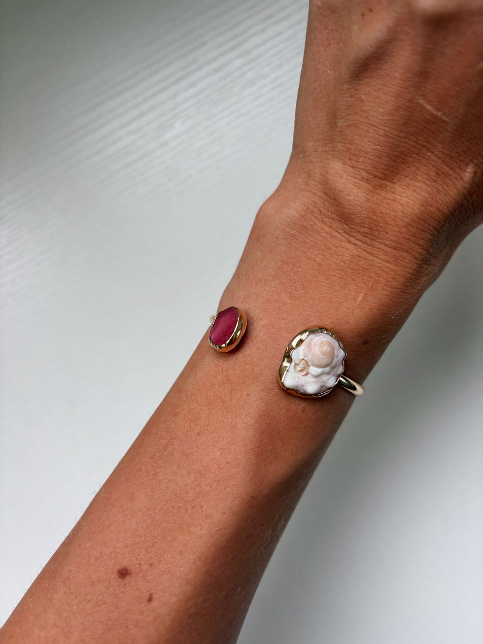 Thumbnail: Spiral shell + Sea glass cuff