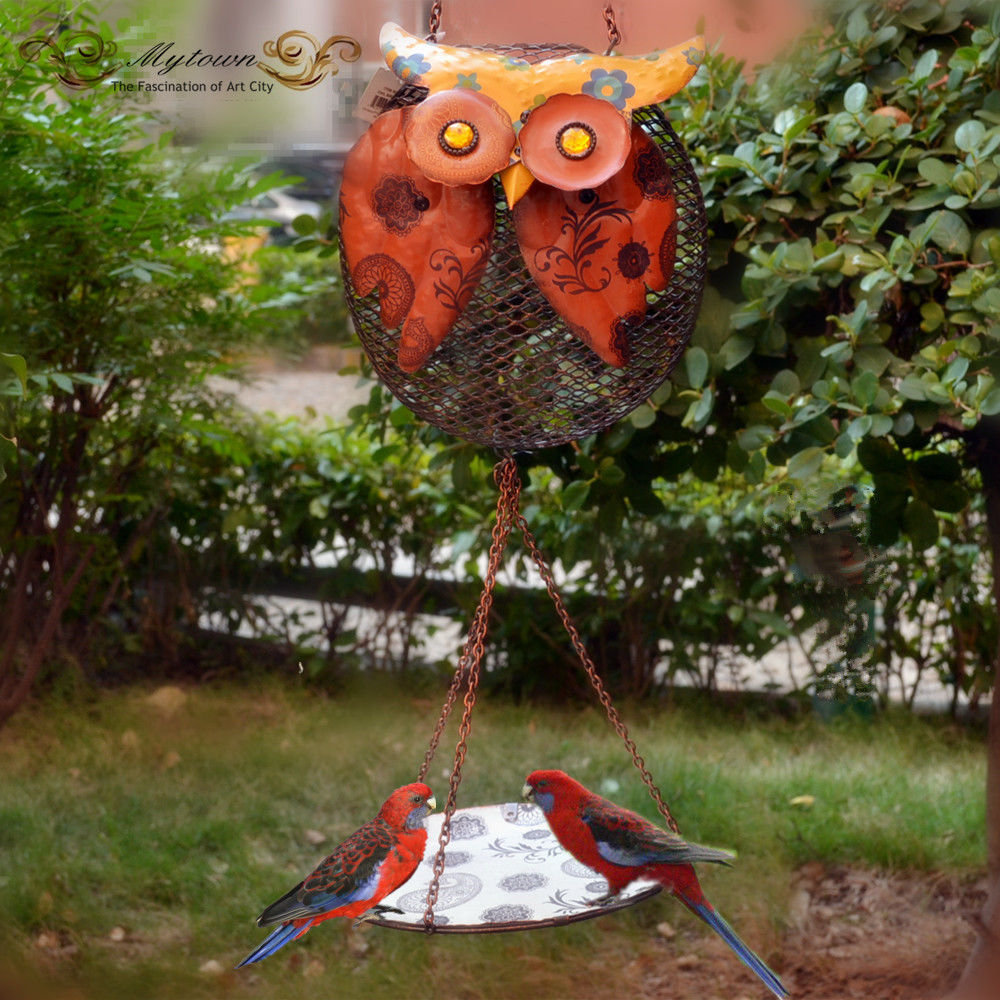 Metal Hanging Owl Ornament With Bird Feeder Mytown Home Decor