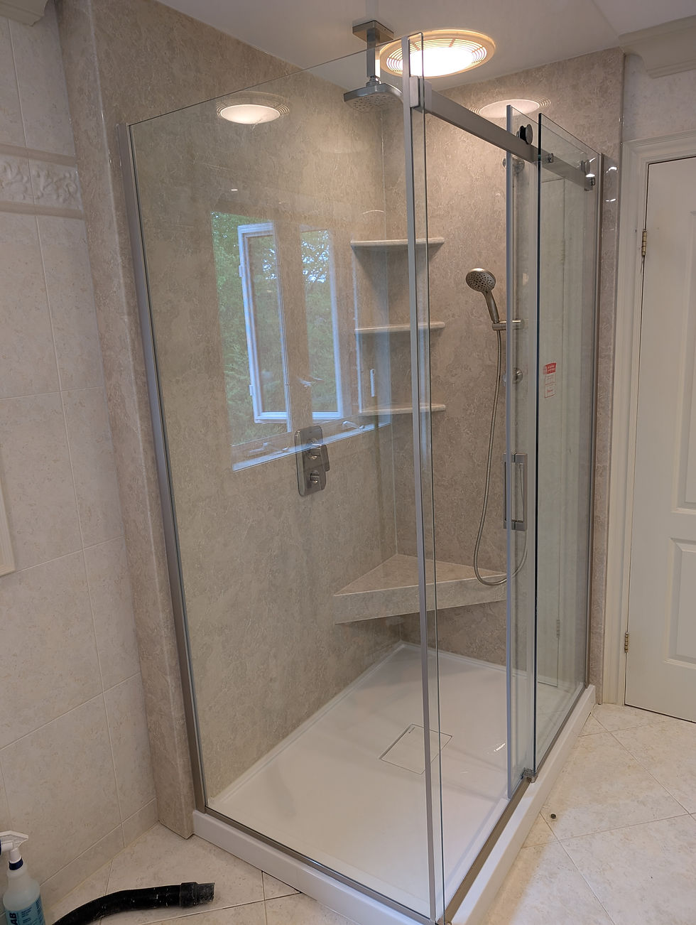 Modern glass shower for quality bathroom renovations.