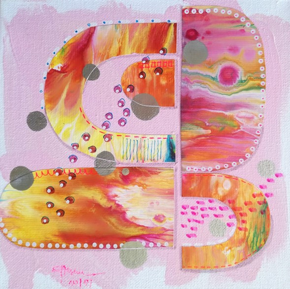 Sweet - soft pink mixed media artwork