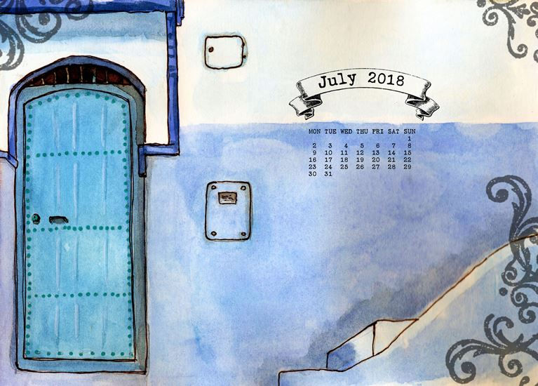 doors, blue door, morocco, summer, blue wall, July calendar