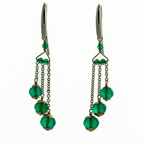Triple Drop Green Onyx Earrings