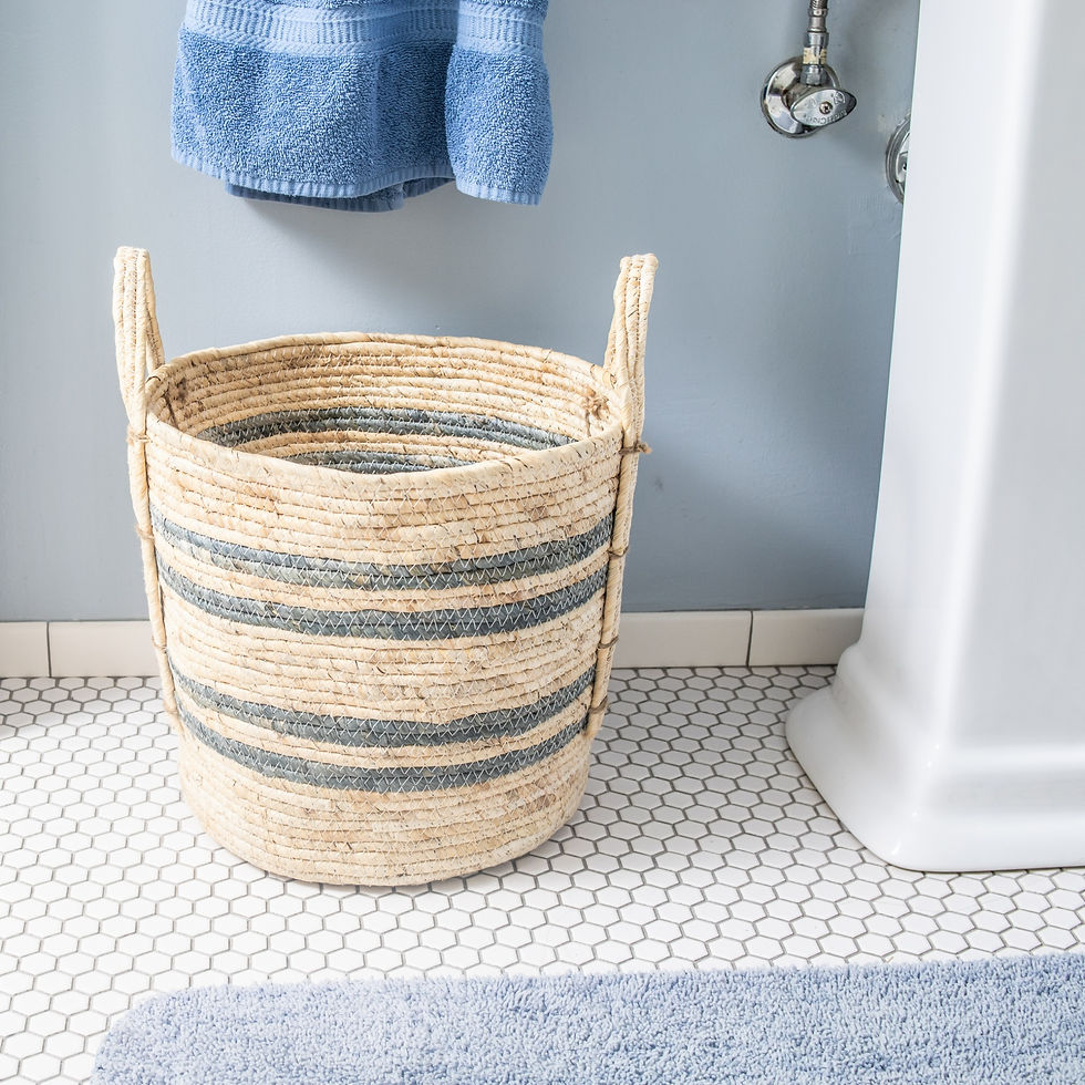 Better Homes & Gardens Natural Maize Colored Stripe Basket, Blue Gray, Large