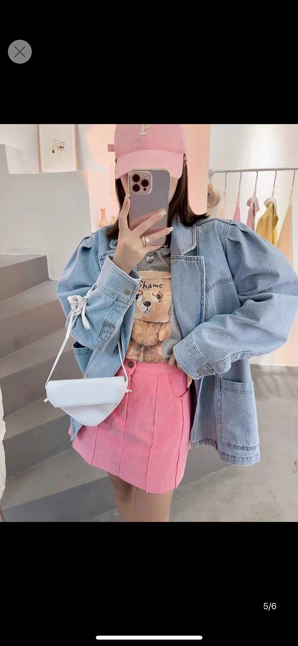 Thumbnail: Puffy sleeved denim blazer 