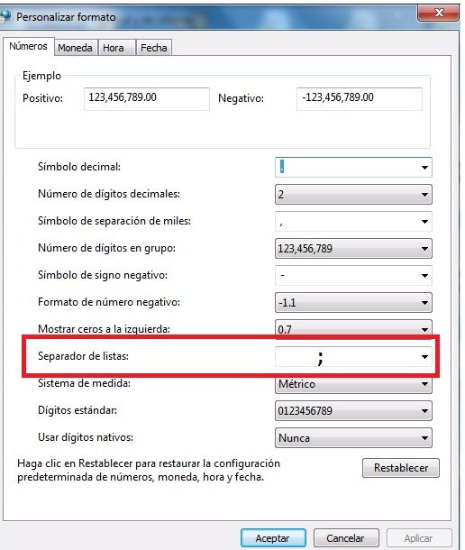 Cambiar Separador de Argumentos en las fórmulas de Excel (, ;)