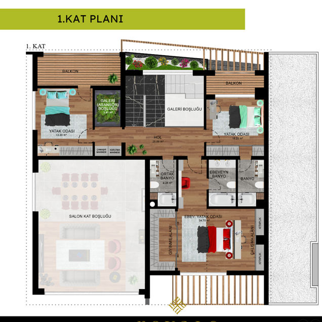Ankara'daki lüks villa, geniş ve fonksiyonel kat planıyla her ailenin ihtiyacına göre optimize edilmiş yaşam alanları sunuyor