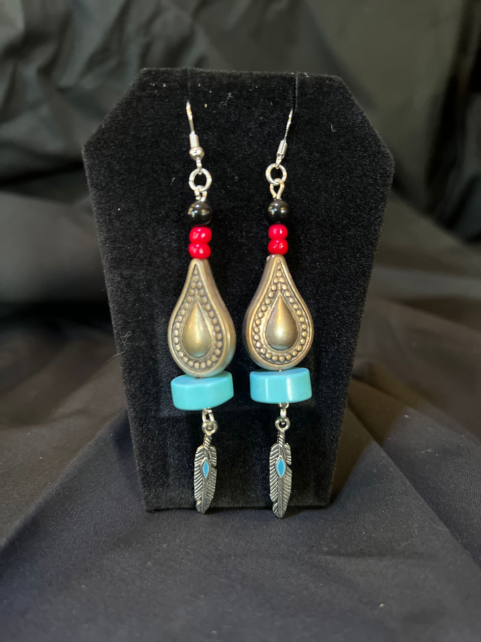 Turquoise Droplet Feather Earrings