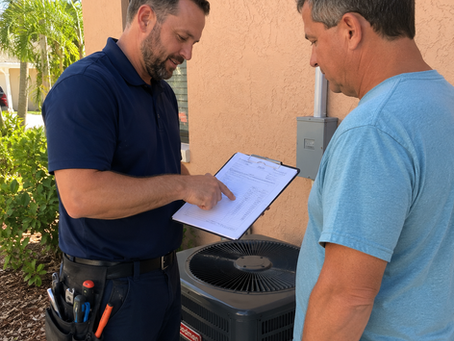 Palm Beach HVAC contractor inspecting an outdoor AC unit for an HVAC pricing guide