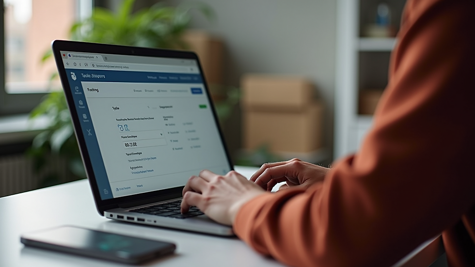 Eye-level view of a person using a laptop to track shipments