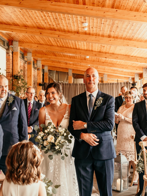 Walking down the aisle at Thorpe Garden Wedding - Rachael Stephenson Photography