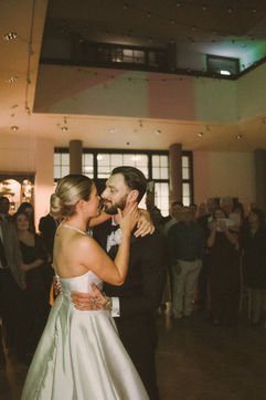 Georgia and Will sharing their first dance at The Pumping House