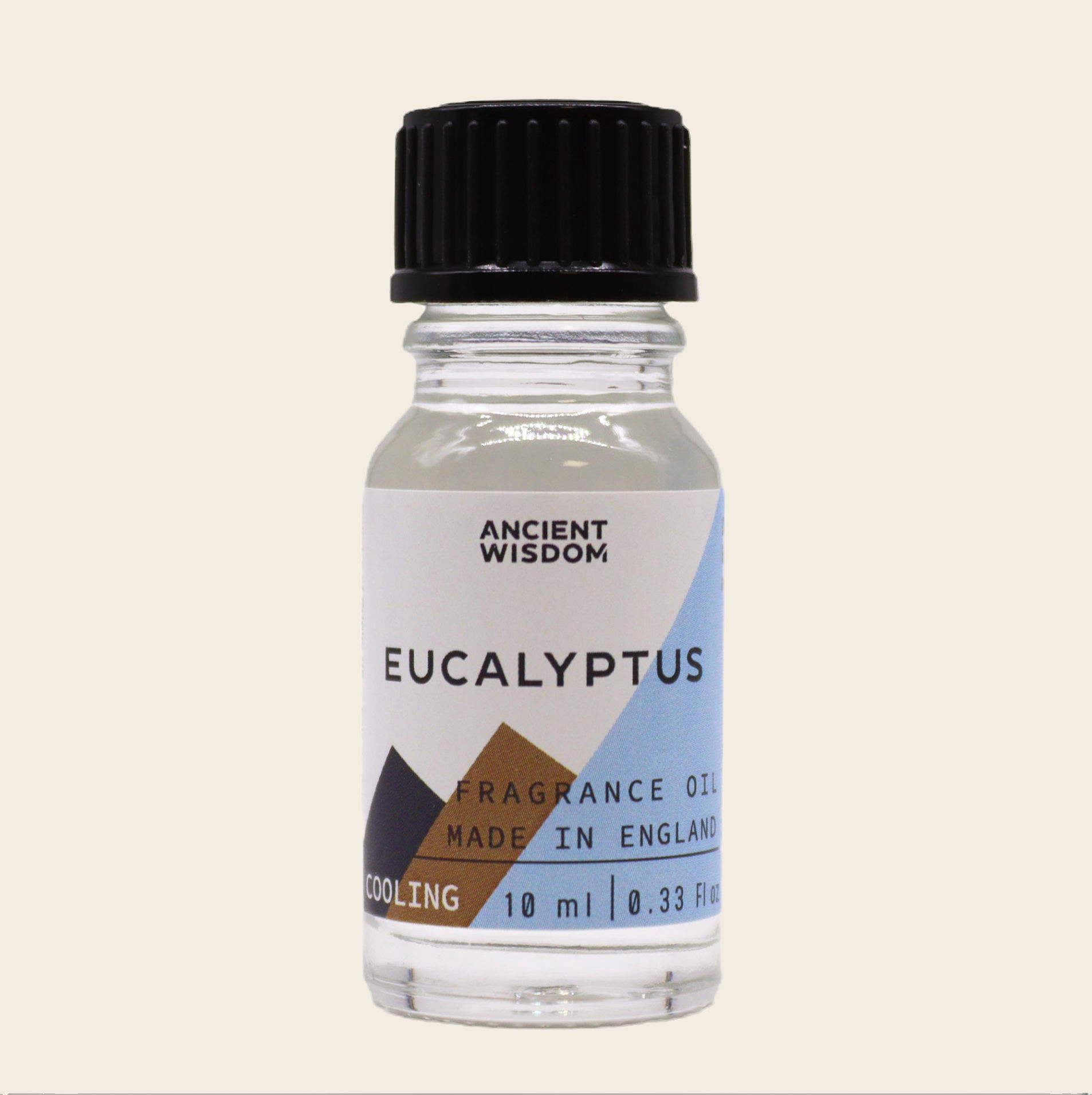 Ancient Wisdom Eucalyptus Fragrance Oil 10ml bottle on a beige background