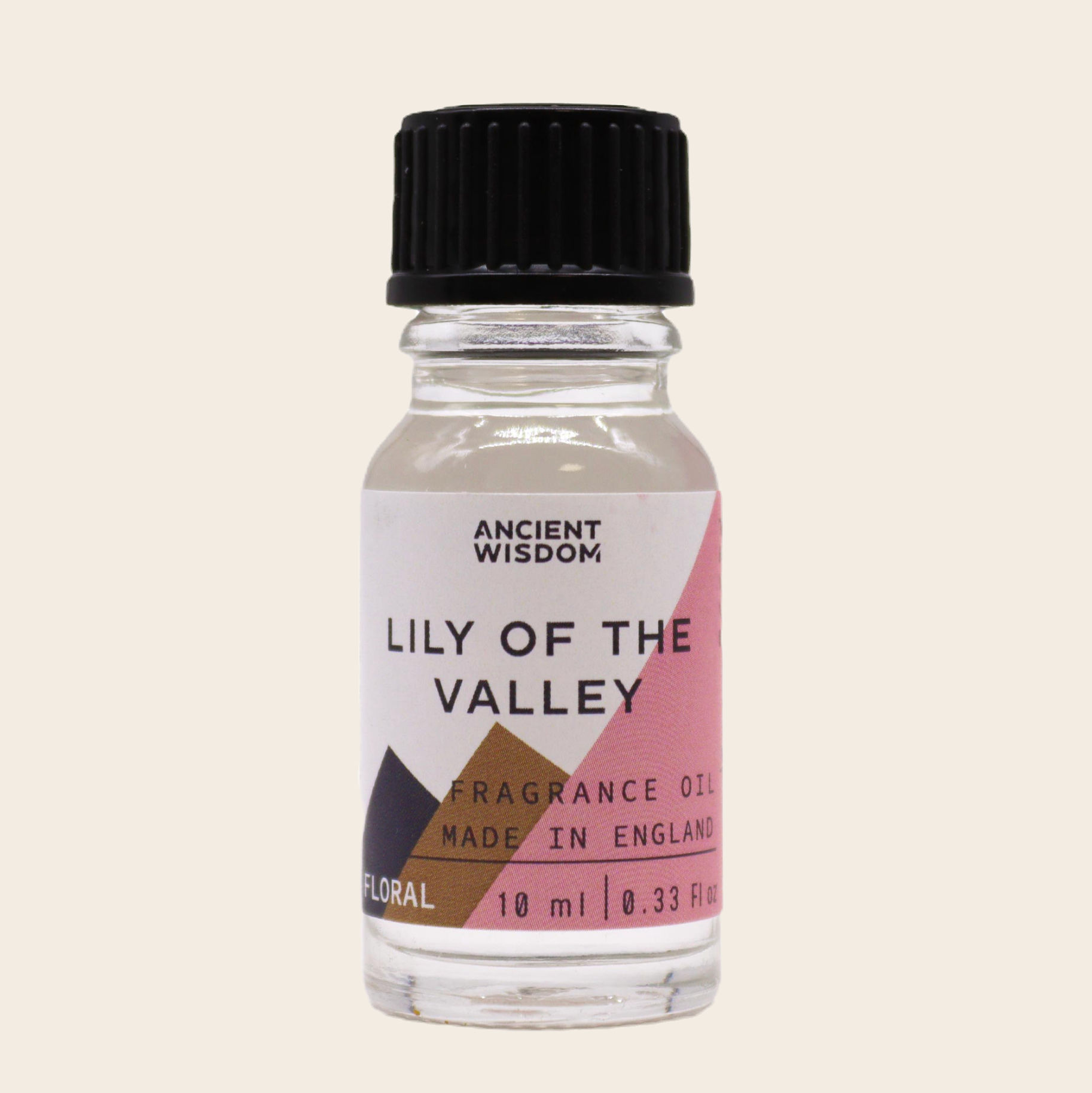 Ancient Wisdom Lily of the Valley Fragrance Oil 10ml bottle on a beige background