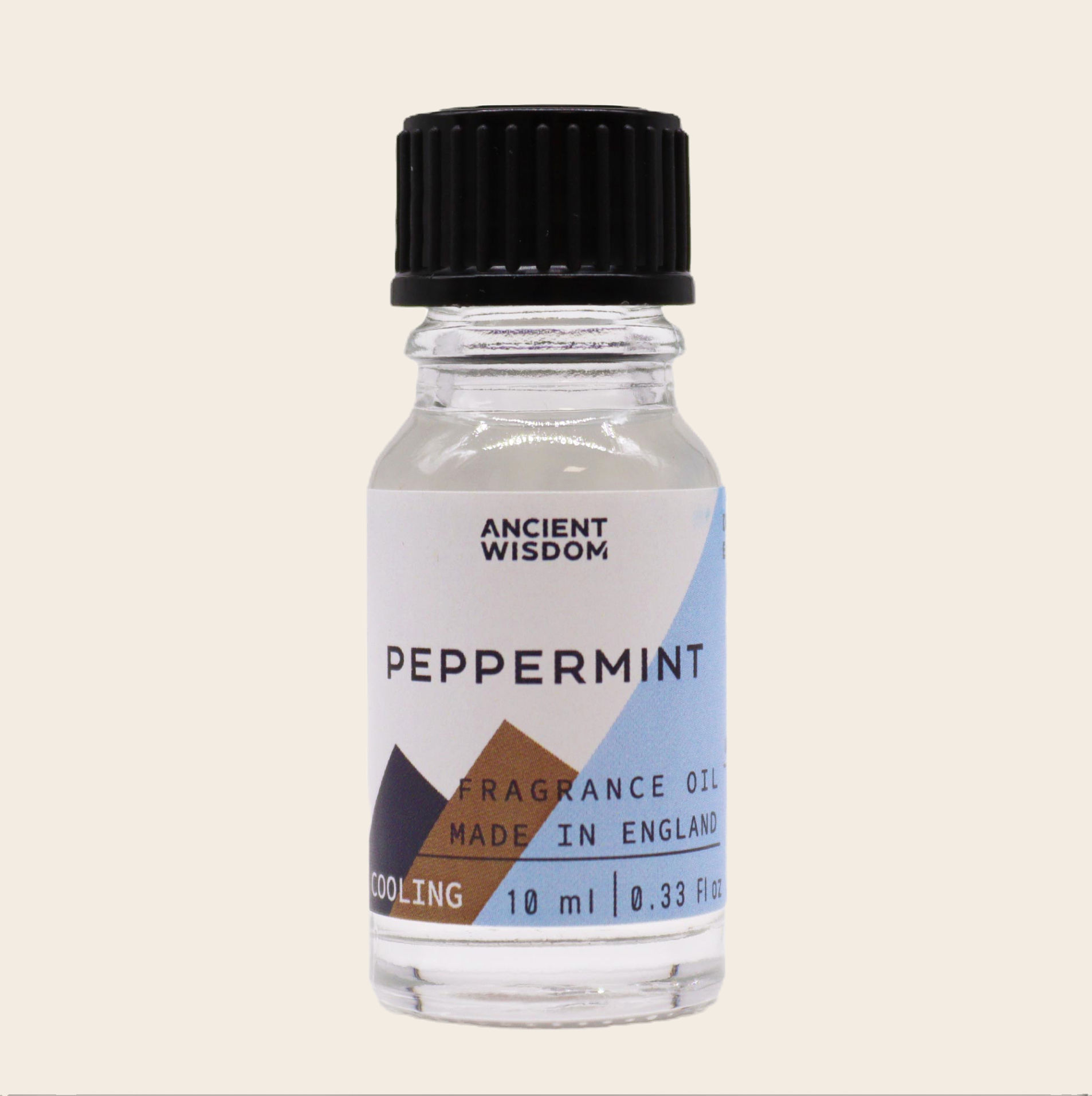 Ancient Wisdom Peppermint Fragrance Oil 10ml bottle on a beige background