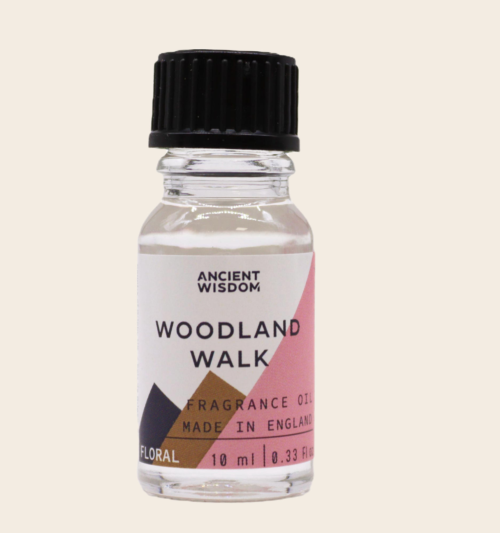 Ancient Wisdom Woodland Walk Fragrance Oil 10ml bottle on a beige background