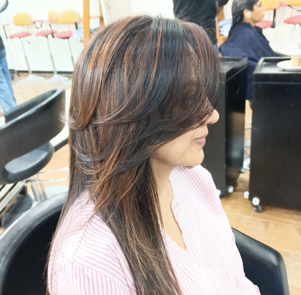 Haircut with hair highlights