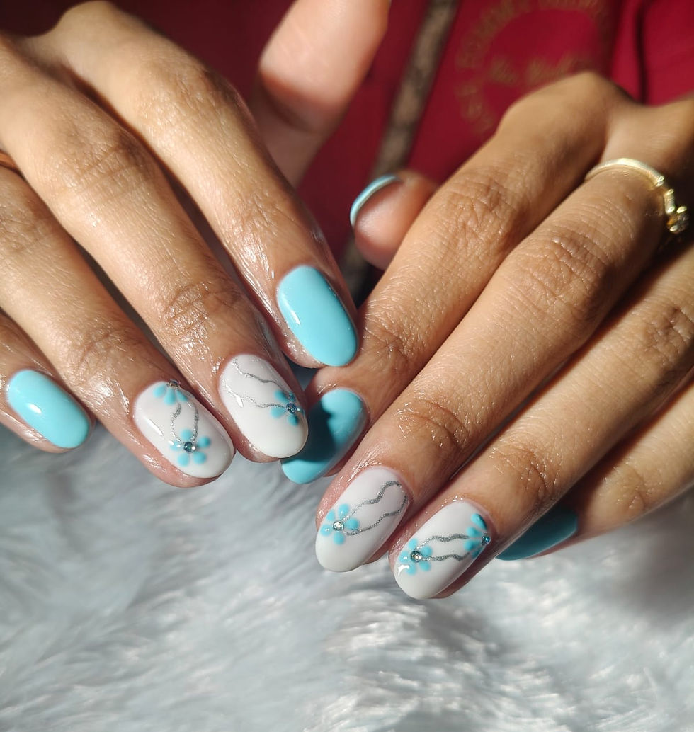 Gel polish with nail art on nail extension