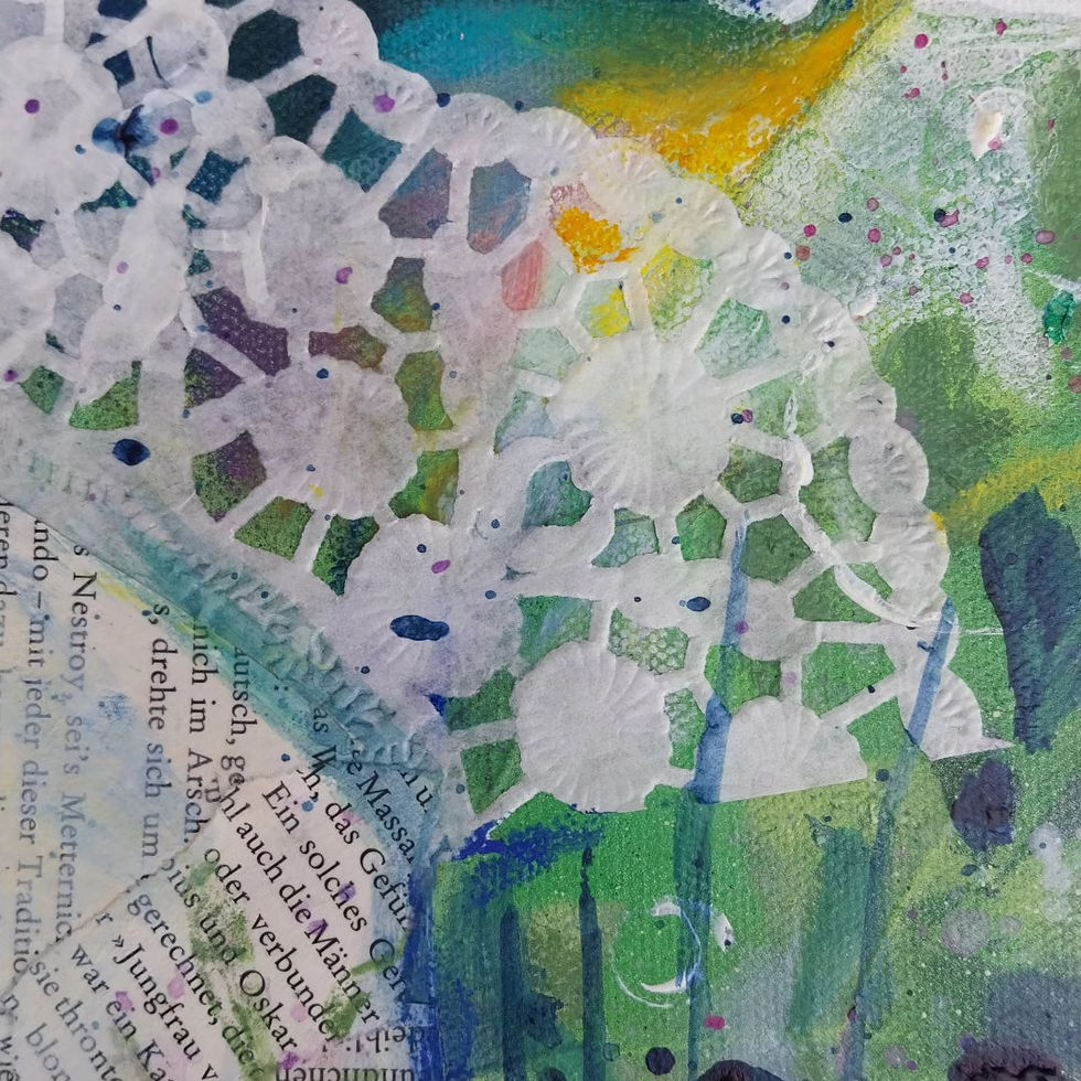 Nahaufnahme des Acrylbilds "In my secret garden", lebendige Strukturen, natürliche Texturen