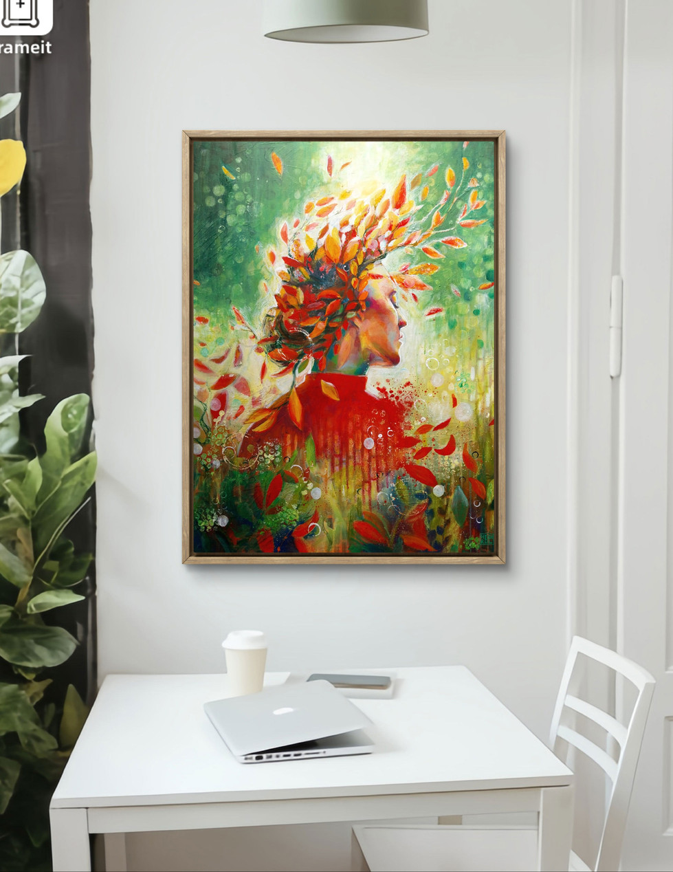 Acrylgemälde " Herbstgedanken", Naturkunst von Heidi Reil, stilvoll präsentiert in modernem Wohnraum