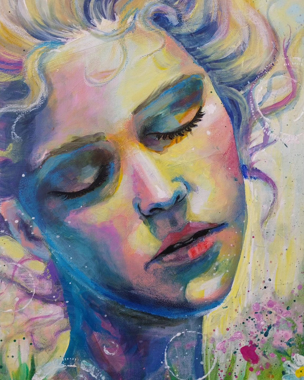 Detailaufnahme des Acrylbilds "Midsummerdream", feminine Naturkunst aus Bayern