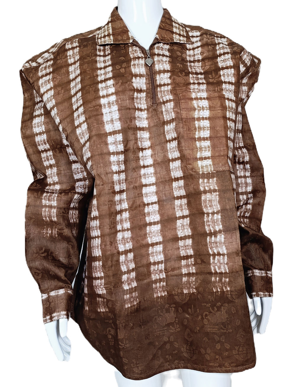 Thumbnail: Earth-Toned Tie-Dye Quarter-Zip Oversized Shirt