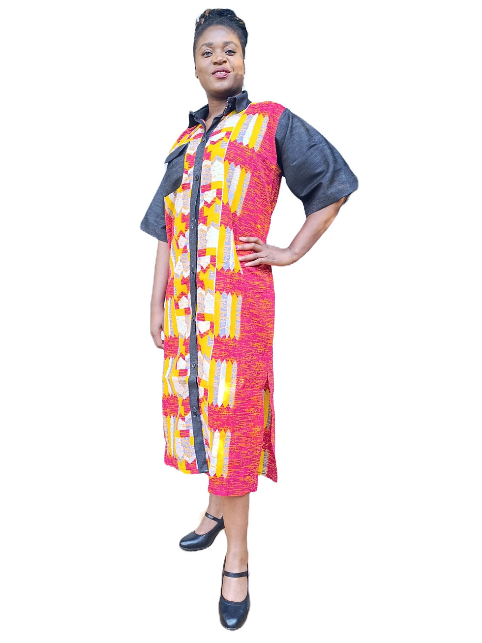 Thumbnail: Wixed Wax and Jean Dress - Business in the silhouette, party in the print.