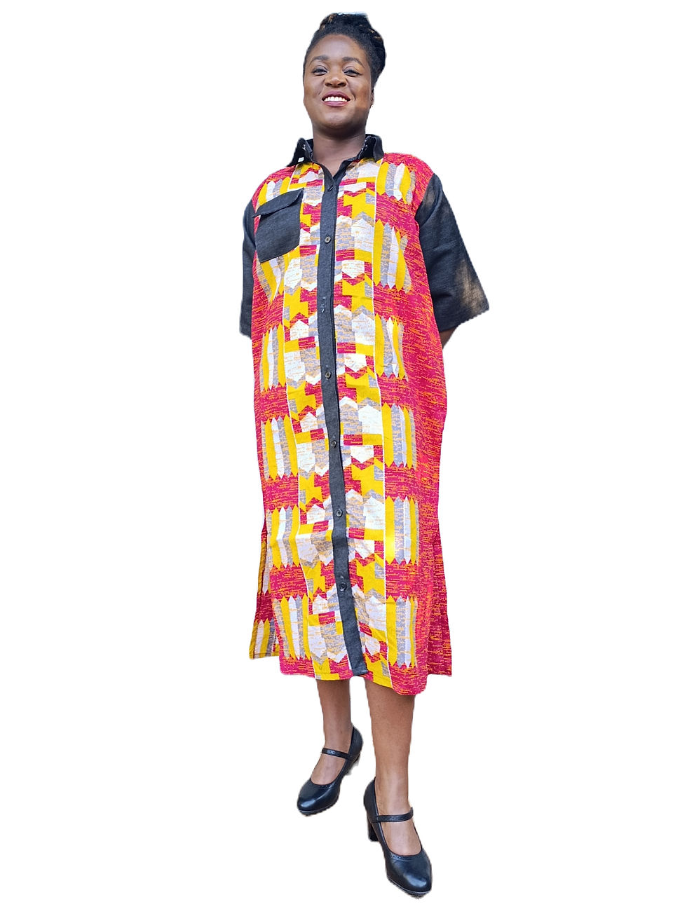 Thumbnail: Wixed Wax and Jean Dress - Business in the silhouette, party in the print.