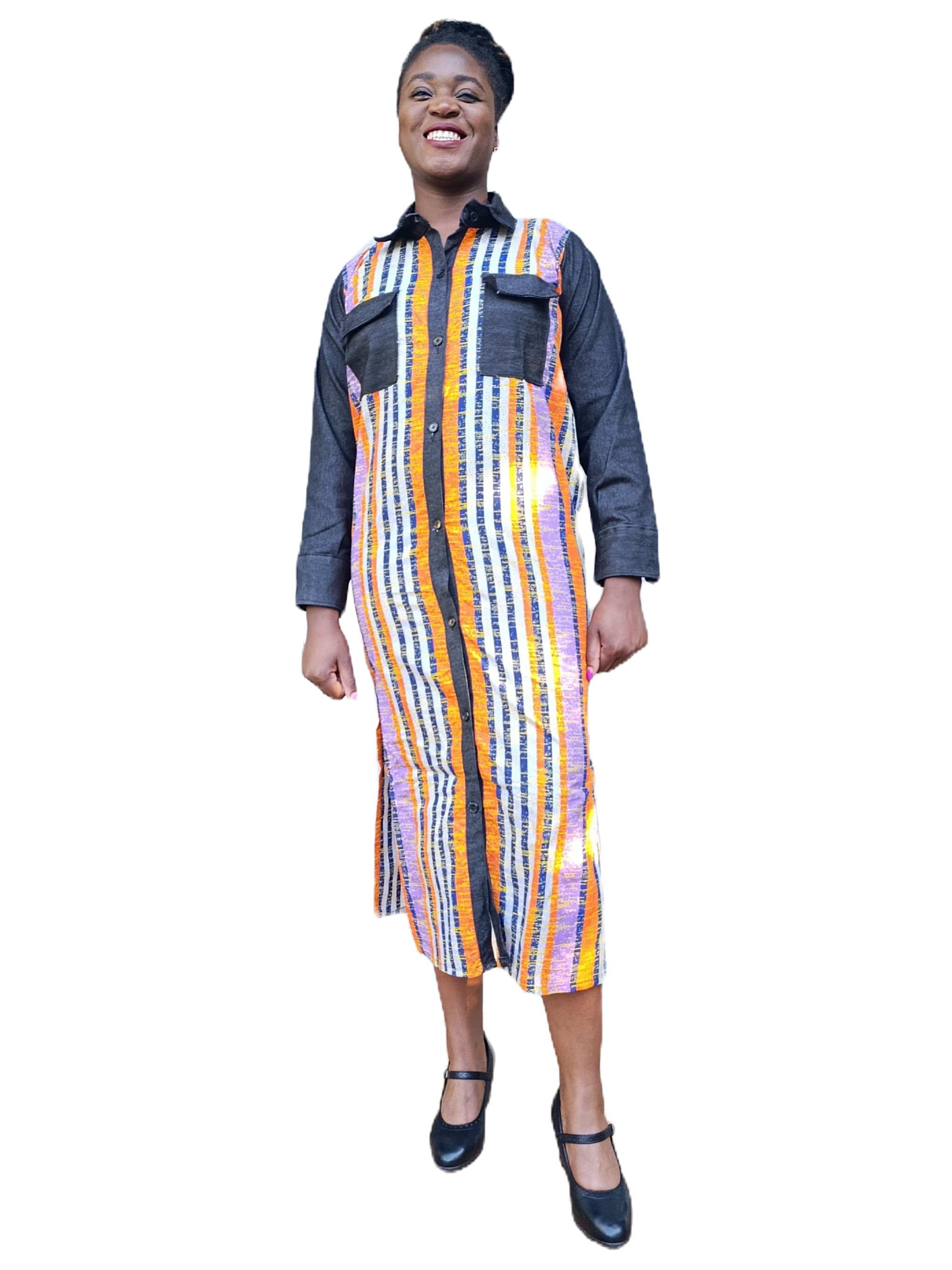 Mixed Wax and Jean Dress: Bold Stripes Meet Clean Structure