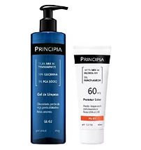 Kit Principia com Gel de Limpeza GL-02 350g e Protetor Solar Facial PS-01 FPS 60, cuidados completos para higiene e proteção da pele