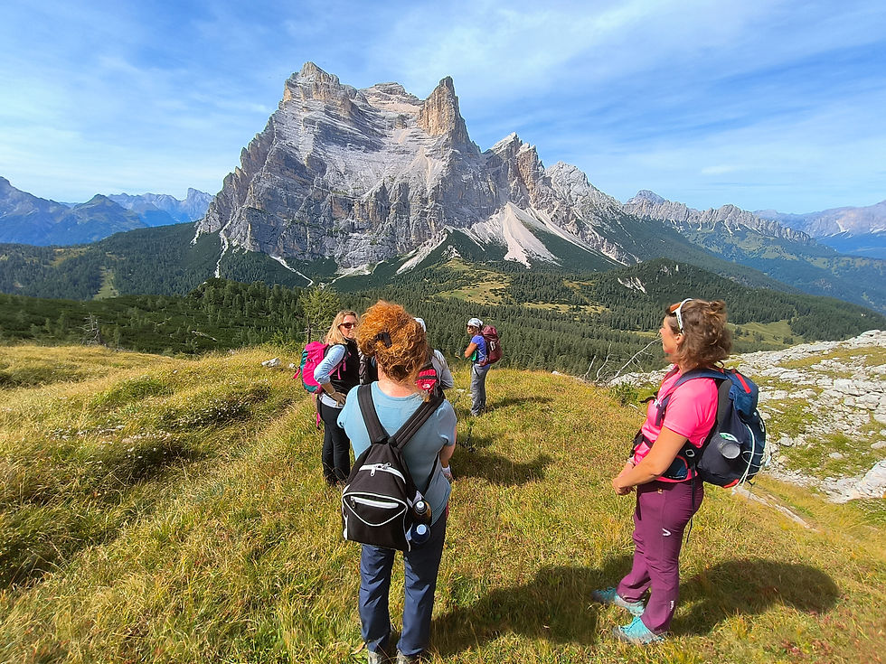 Monte Pelmo seen from the Dolomites near Cortina, panoramic alpine landscape featured in guided group hiking experiences with a local certified guide.
