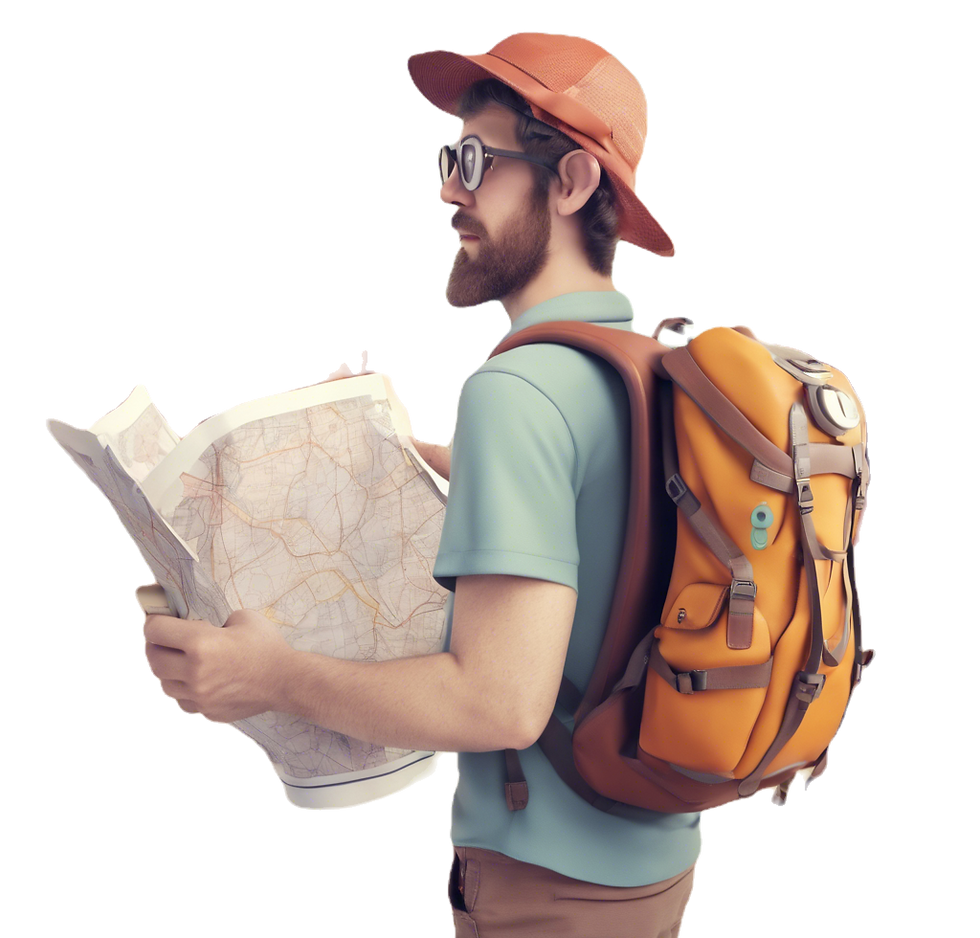 tourist face with confused back pack and routue map .png