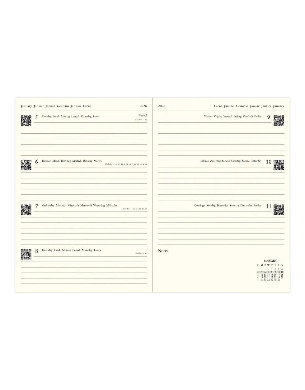 Thumbnail: 2026 Letts Lecassa A5 Week to View Diary - Multilanguage